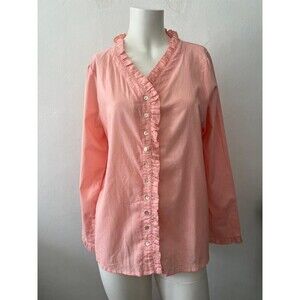 Womens Western Ruffle Button Down Shirt 2XL Pink Cotton Cowgirl Boho Ranch New